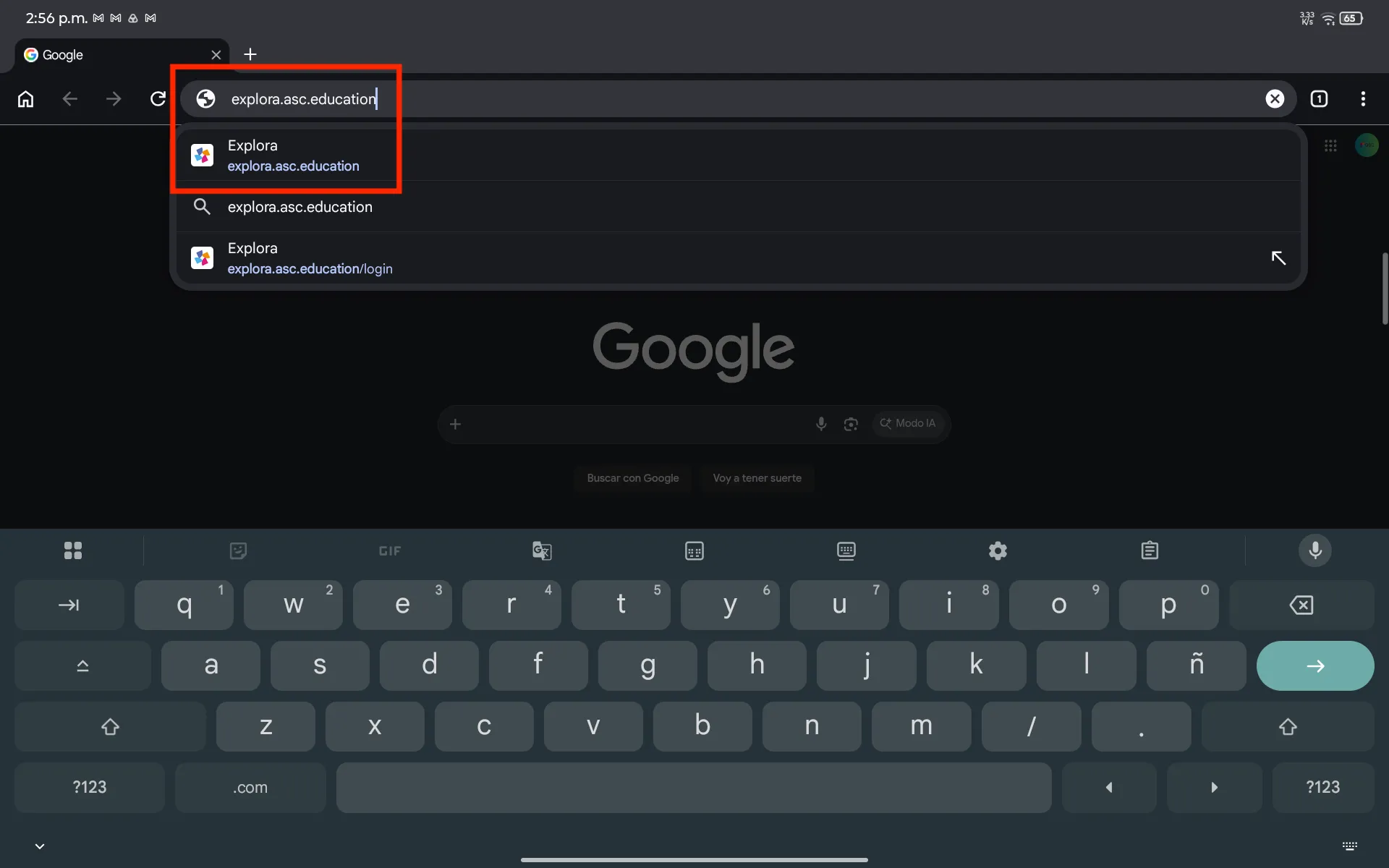Abrir la dirección de la aplicación — Explora en Android con Google Chrome