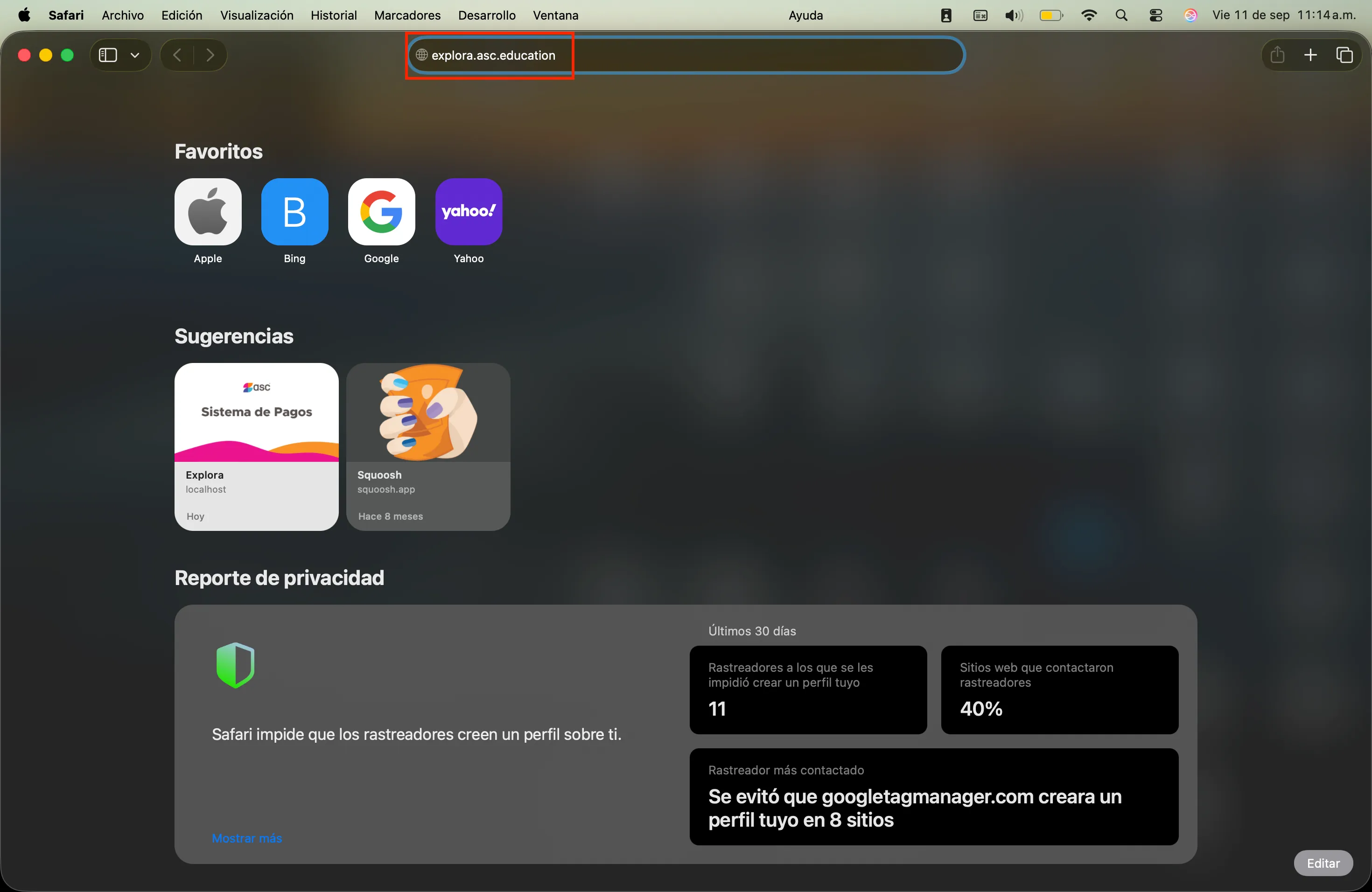 Abrir la dirección de la aplicación — Explora en macOS con Safari