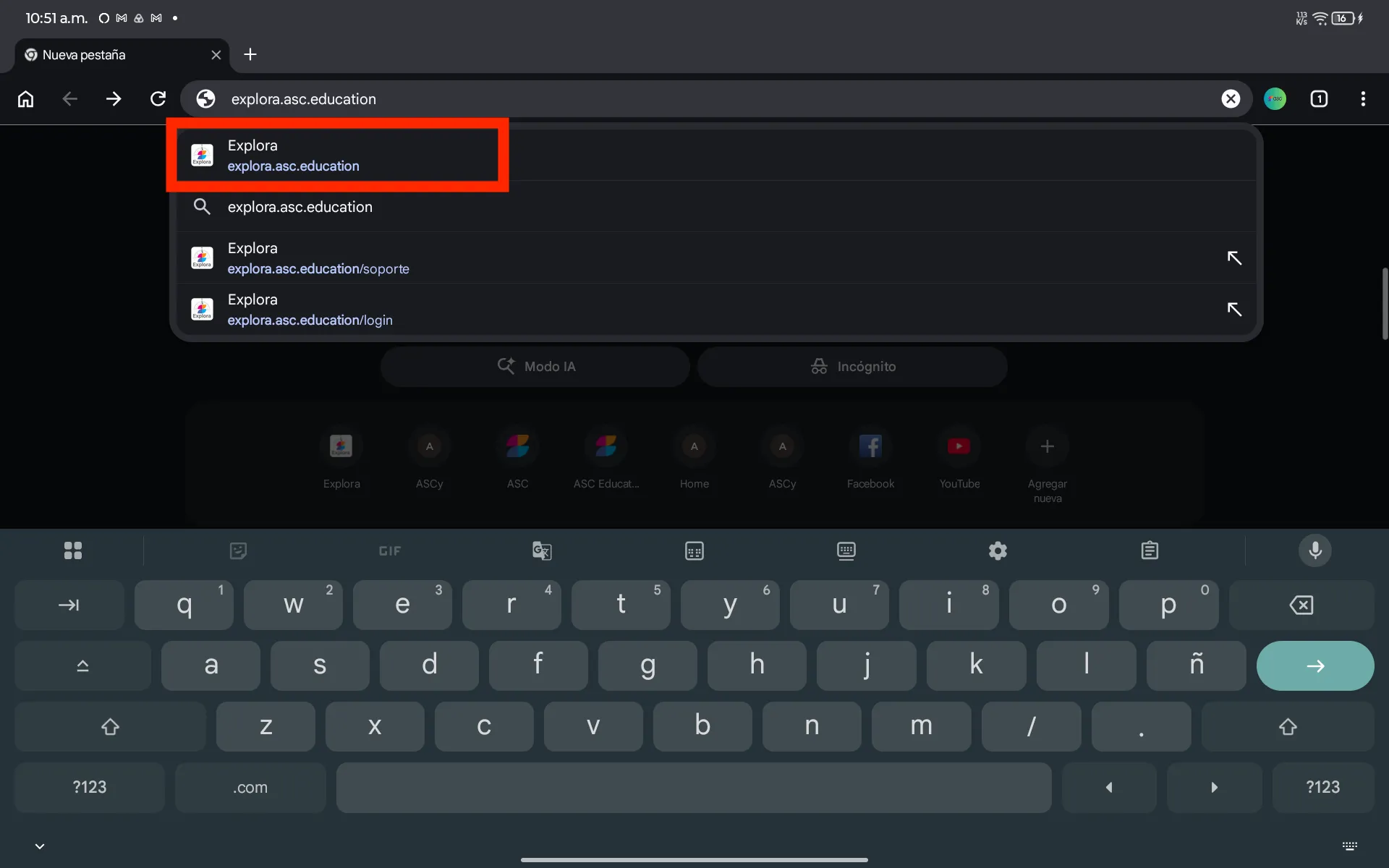 Abrir la dirección de la aplicación — Explora en Android con Google Chrome