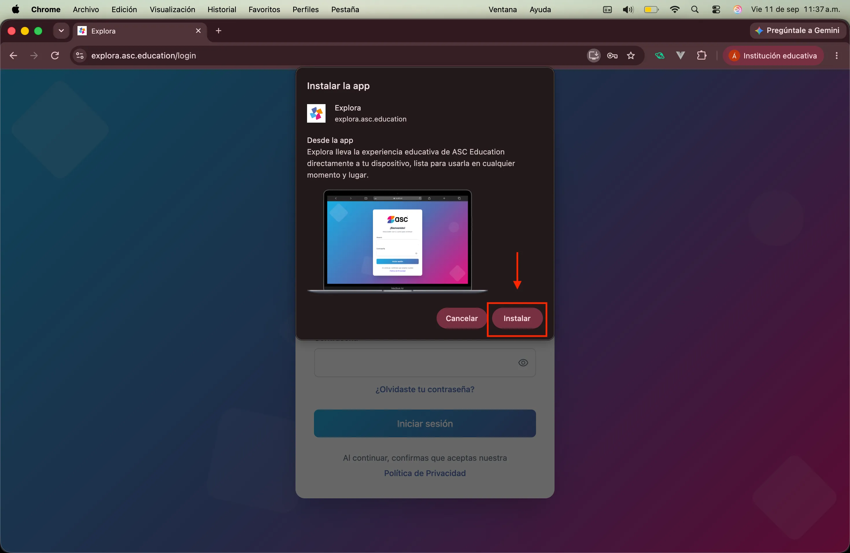 Confirmar la instalación — Explora en macOS con Google Chrome