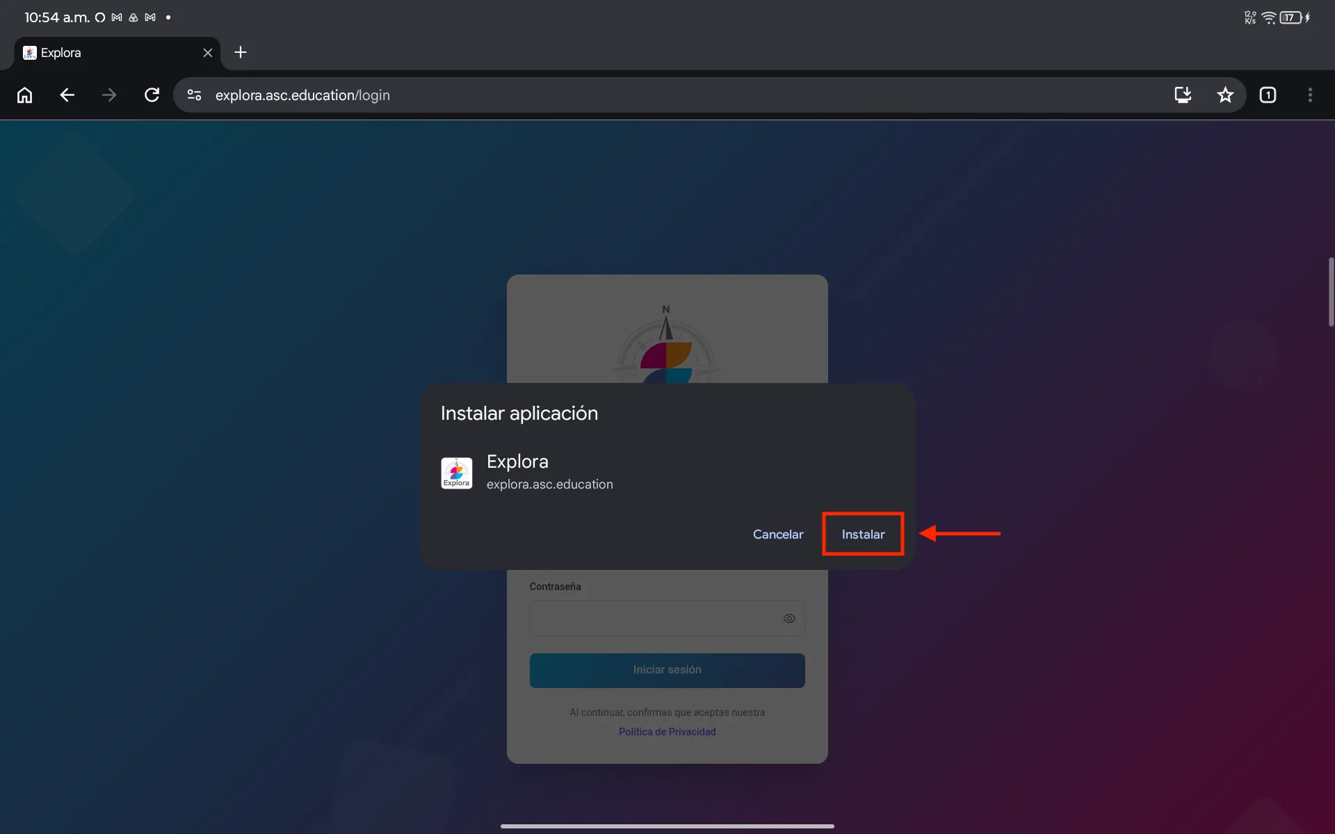 Confirmar la instalación — Explora en Android con Google Chrome