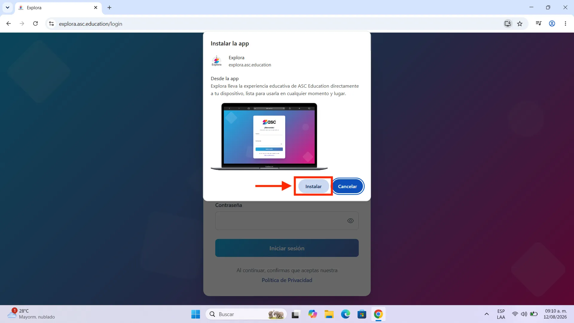Confirmar la instalación — Explora en Windows con Google Chrome