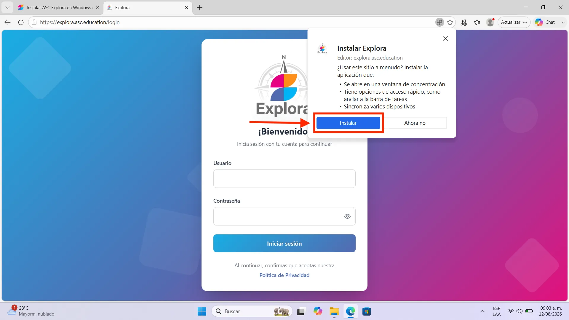 Confirmar la instalación — Explora en Windows con Microsoft Edge