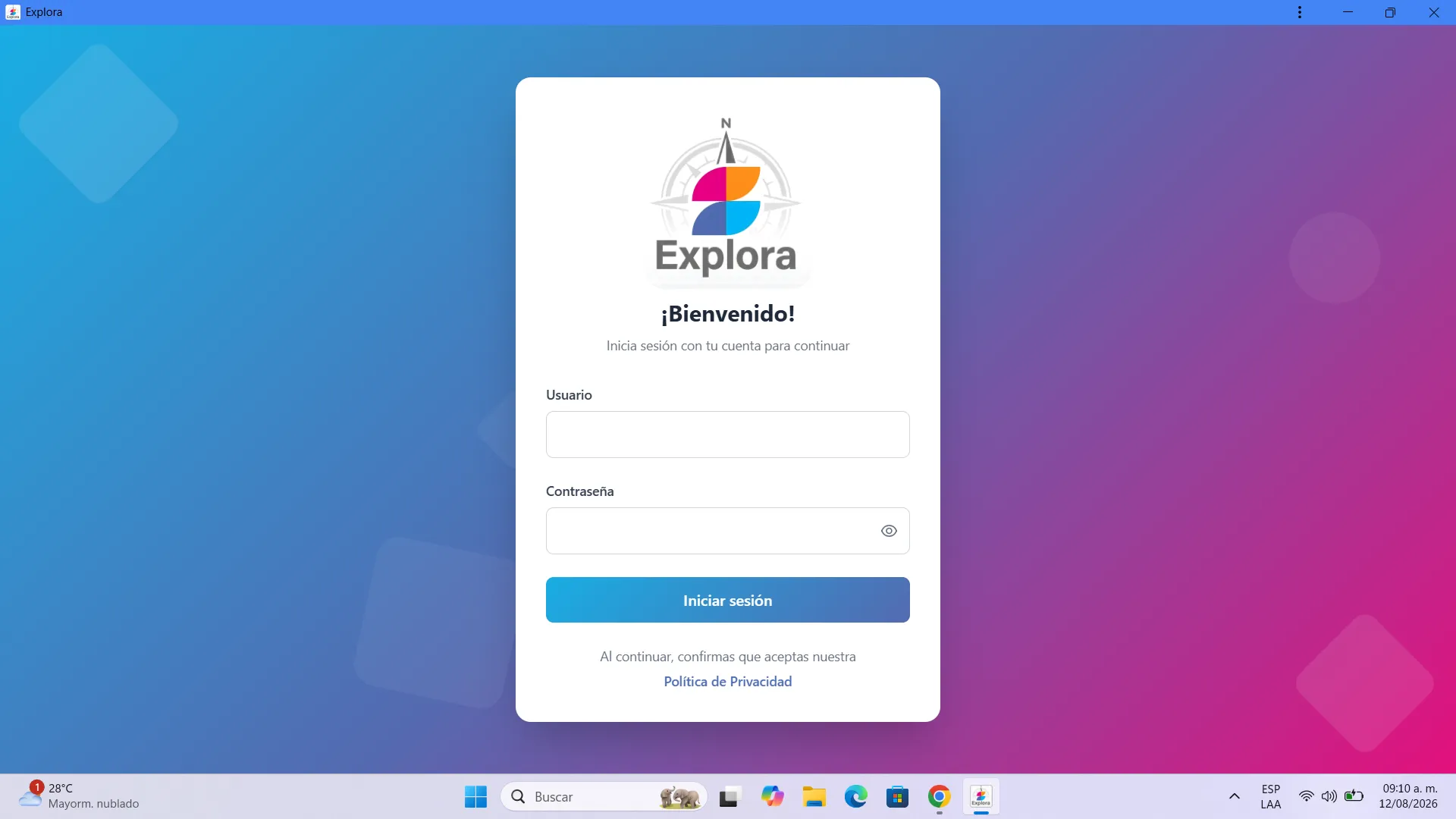 Abrir Explora e iniciar sesión — Explora en Windows con Google Chrome