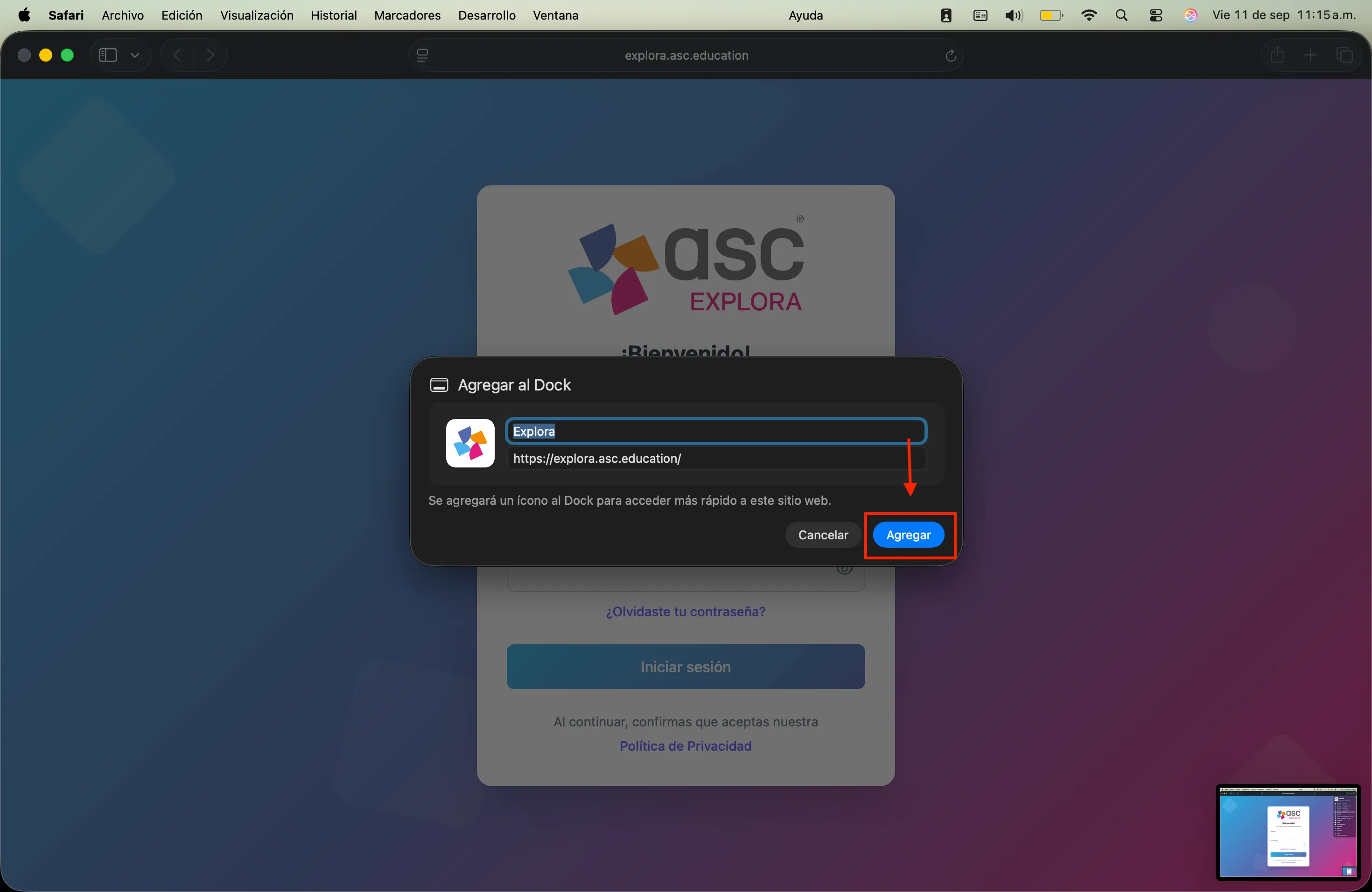 Confirmar la instalación — Explora en macOS con Safari