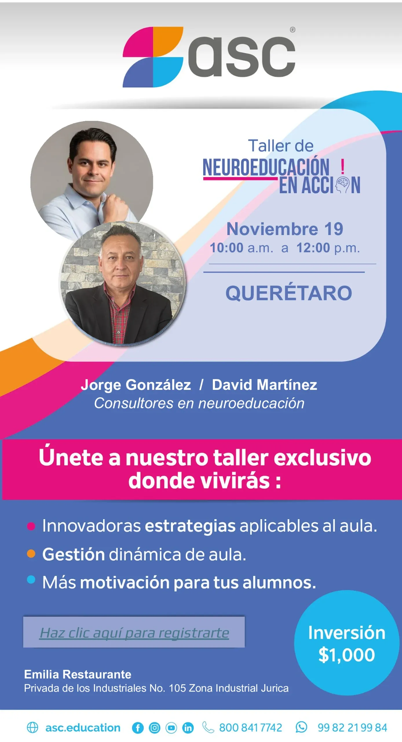 Flyer del evento Taller de neuroeducación en acción
